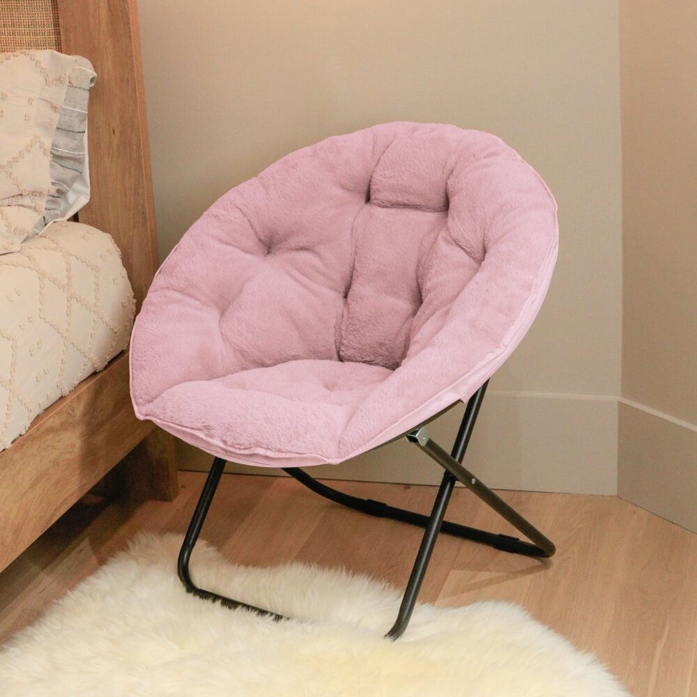 Adult Folding Faux Fur Moon Chair 33"x16"x32.5" | Dusty Rose
